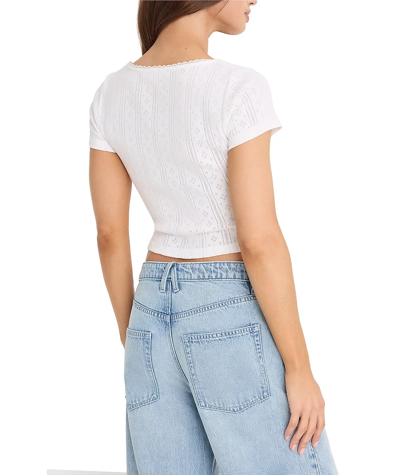 Good American The Pointelle Square Neck Short Sleeve Top