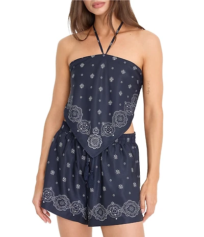 Good American The Recess Bandana Print Tie Neck Sleeveless Coordinating Top