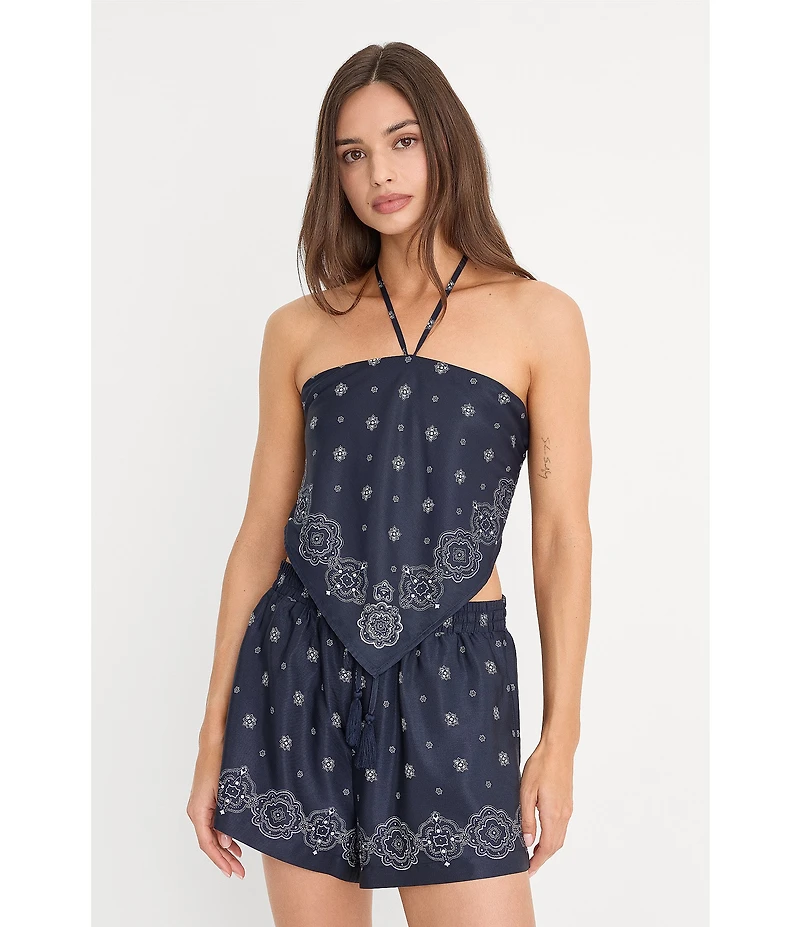 Good American The Recess Bandana Print Tie Neck Sleeveless Coordinating Top