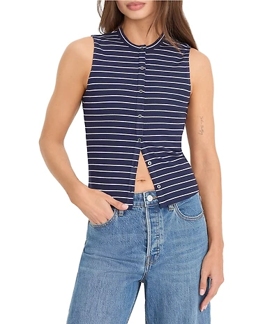 Good American The Rib Splay Stripe Print Crew Neck Sleeveless Top