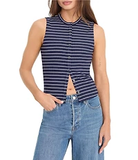 Good American The Rib Splay Stripe Print Crew Neck Sleeveless Top