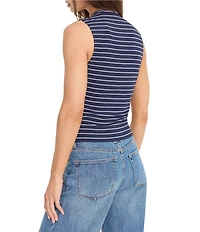 Good American The Rib Splay Stripe Print Crew Neck Sleeveless Top