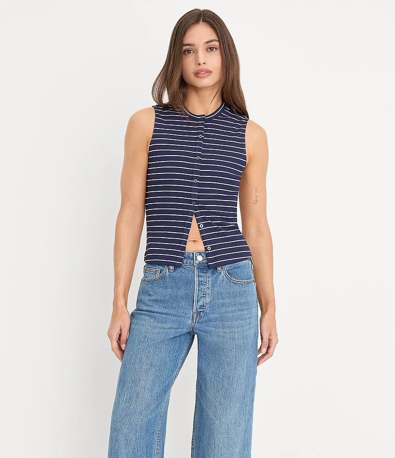 Good American The Rib Splay Stripe Print Crew Neck Sleeveless Top
