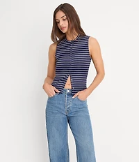 Good American The Rib Splay Stripe Print Crew Neck Sleeveless Top
