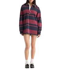 Good American The Rugby Stripe Collared Long Sleeve Mini Shirt Dress