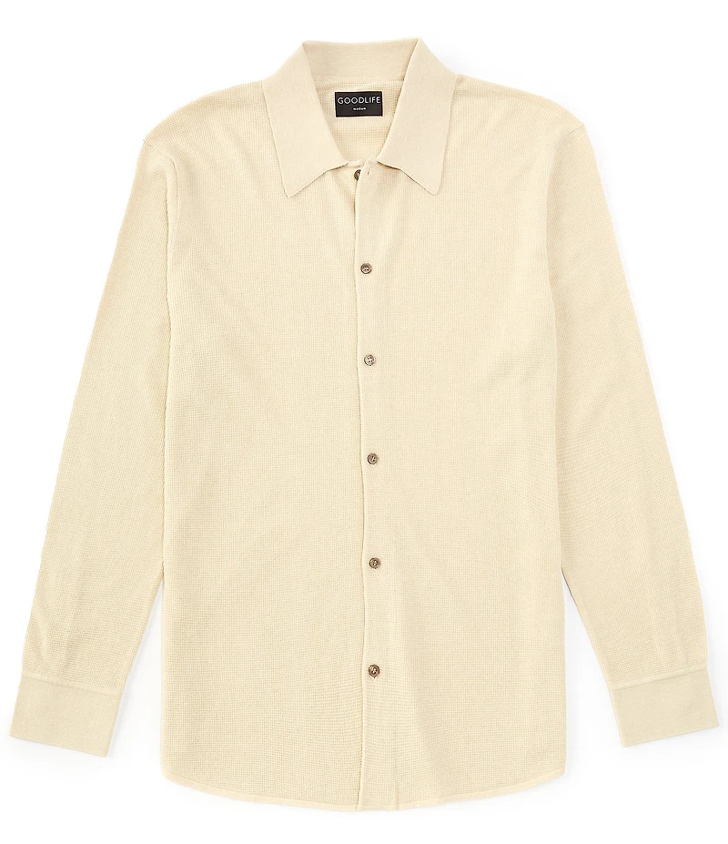 Goodlife Slim Fit Mini Waffle Knit Long Sleeve Button-Front Shirt