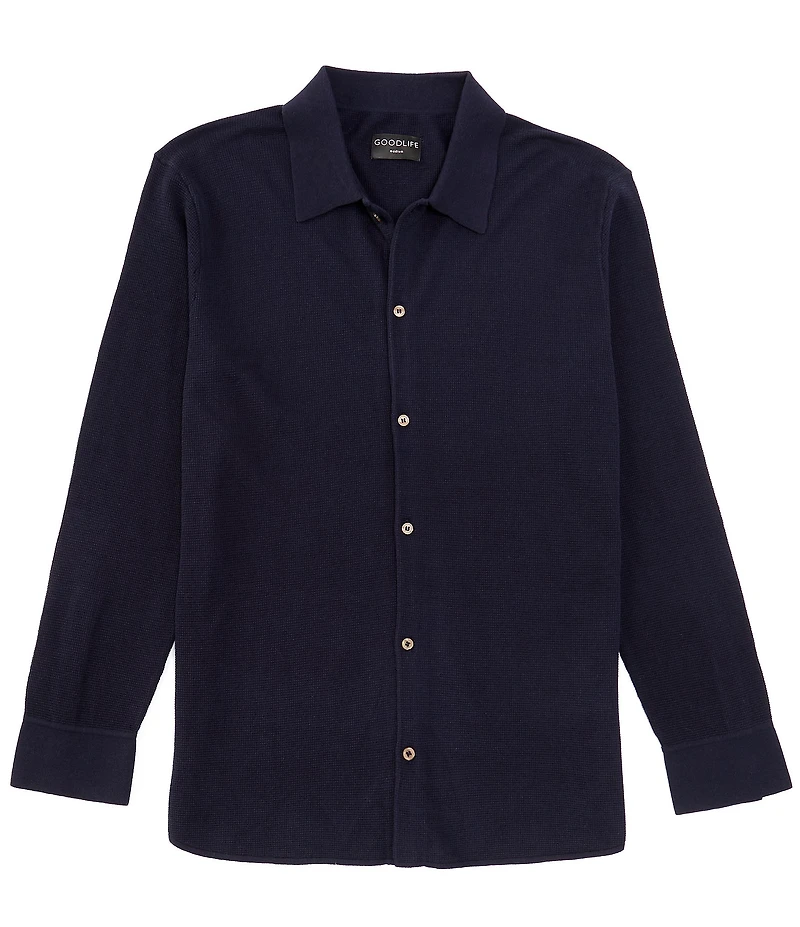 Goodlife Slim Fit Mini Waffle Knit Long Sleeve Button-Front Shirt