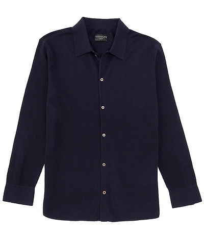 Goodlife Slim Fit Mini Waffle Knit Long Sleeve Button-Front Shirt