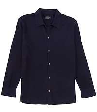Goodlife Slim Fit Mini Waffle Knit Long Sleeve Button-Front Shirt