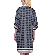 Gottex Bali Geometric Print 3/4 Flutter Sleeves Tie Belt Open Front Kimono Swim Cover-Up