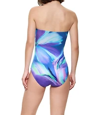 Gottex Floral Rhythm Straight Neck Tummy Control Bandeau One Piece Swimsuit