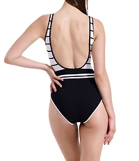 Gottex Luma Jackie Square Neck Stripe One Piece Swimsuit
