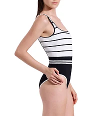 Gottex Luma Jackie Square Neck Stripe One Piece Swimsuit