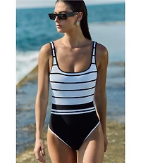 Gottex Luma Jackie Square Neck Stripe One Piece Swimsuit