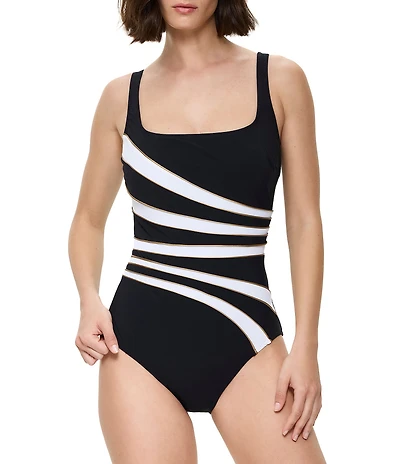 Gottex Luxe Allure Square Neck Tummy Control One Piece Swimsuit