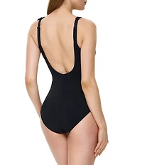 Gottex Modern Muse Solid Square Neck Tummy Control One Piece Swimsuit