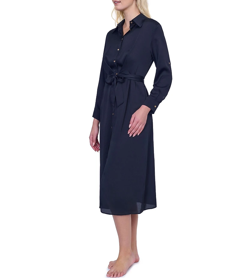 Gottex Monte Carlo Point Collar Long Sleeve Button Front Shirt Dress Swim Cover Up