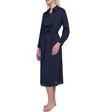 Gottex Monte Carlo Point Collar Long Sleeve Button Front Shirt Dress Swim Cover Up