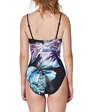 Gottex Pretty Women Floral Print Square Neck Underwire Tank One Piece Swimsuit