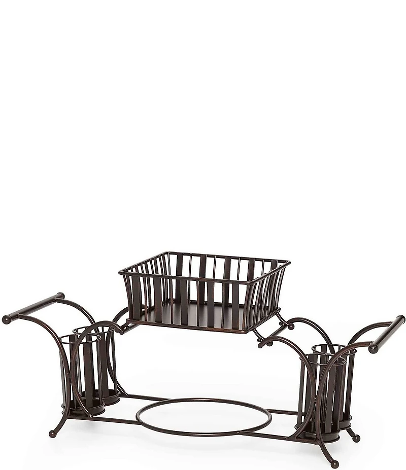 Gourmet Basics by Mikasa Band and Stripe Metal Hostess Flatware Napkin and Plate Buffet Caddy