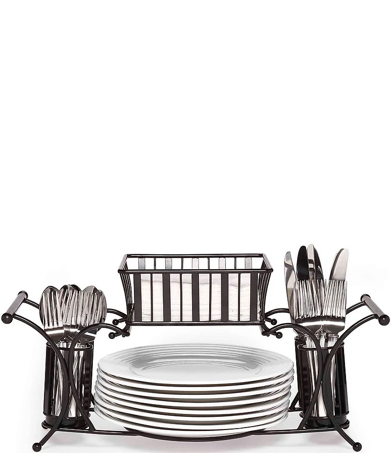 Gourmet Basics by Mikasa Band and Stripe Metal Hostess Flatware Napkin and Plate Buffet Caddy