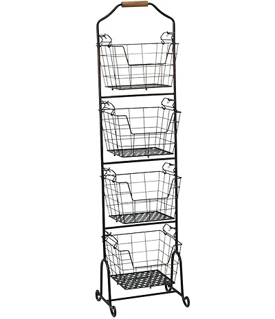 Gourmet Basics by Mikasa Ferme 4-Tier Metal Floor Standing Fruit/Home Storage Market Basket