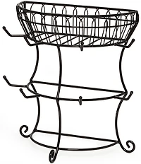 Gourmet Basics by Mikasa French Countryside Metal Mug Tree with Storage Basket