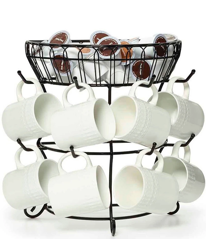 Gourmet Basics by Mikasa French Countryside Metal Mug Tree with Storage Basket