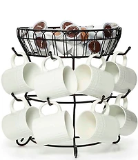 Gourmet Basics by Mikasa French Countryside Metal Mug Tree with Storage Basket