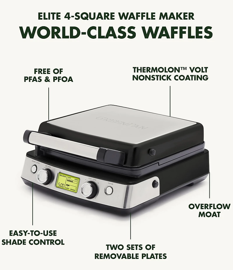GreenPan Elite Ceramic Nonstick 4-Square Waffle Maker