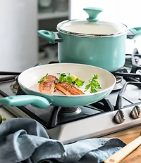 GreenPan Rio 16-Piece Turquoise with Cream Interior Cookware Set