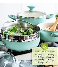 GreenPan Rio 16-Piece Turquoise with Cream Interior Cookware Set