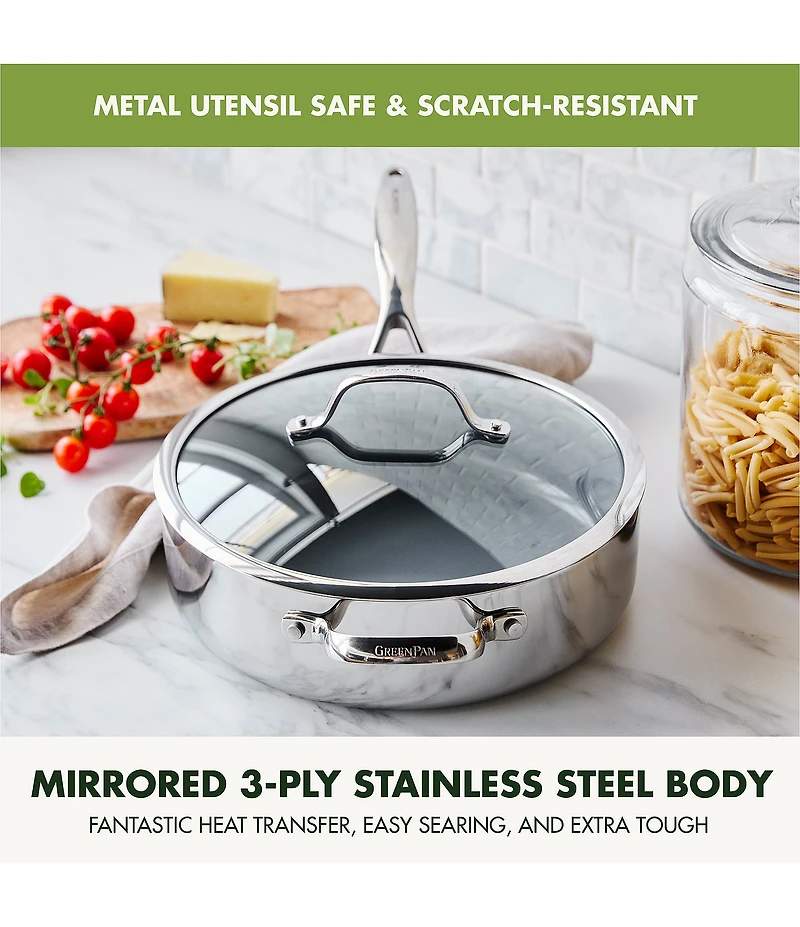 GreenPan Valencia Pro Stainless Steel Saute Pan with Lid, 5 Qt.