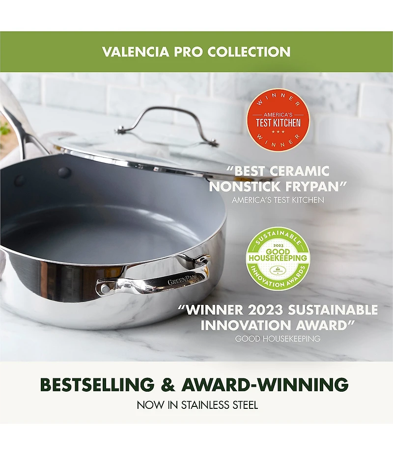 GreenPan Valencia Pro Stainless Steel Saute Pan with Lid, 5 Qt.