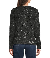 Greige Allover Sequin Crew Neck Long Sleeve Button-Front Sweater Cardigan