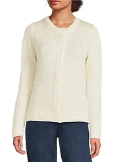 Greige Allover Sequin Crew Neck Long Sleeve Button-Front Sweater Cardigan