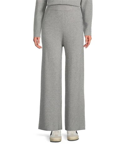 Greige Coordinating Ribbed Knit Straight Leg Pull-On Sweater Pants