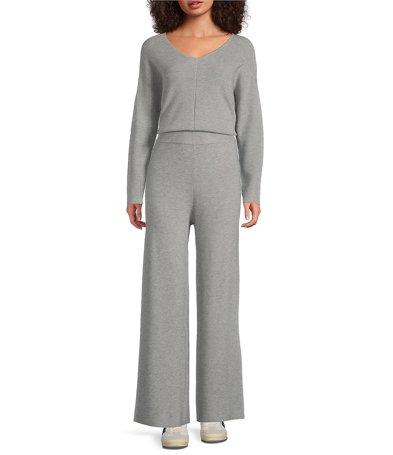 Greige Coordinating Ribbed Knit Straight Leg Pull-On Sweater Pants