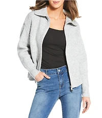 Greige Johnny Collar Long Sleeve Zip-Up Sweater Jacket