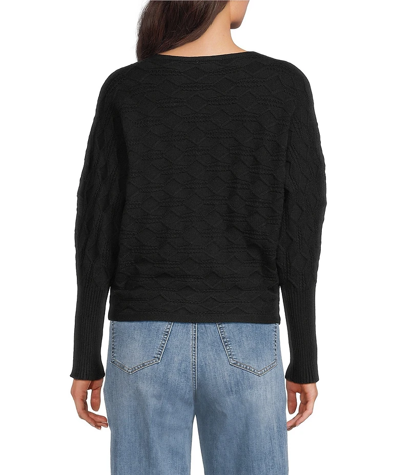 Greige Texture Crew Neck Dolman Cuffed Sleeve Sweater Top