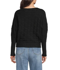 Greige Texture Crew Neck Dolman Cuffed Sleeve Sweater Top