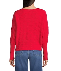 Greige Texture Crew Neck Dolman Cuffed Sleeve Sweater Top
