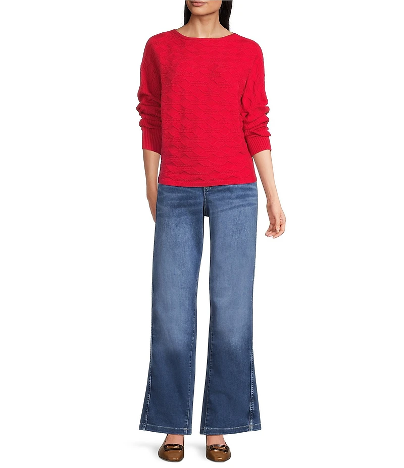 Greige Texture Crew Neck Dolman Cuffed Sleeve Sweater Top