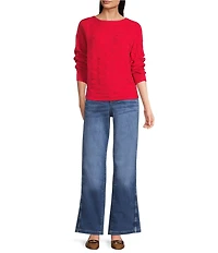 Greige Texture Crew Neck Dolman Cuffed Sleeve Sweater Top