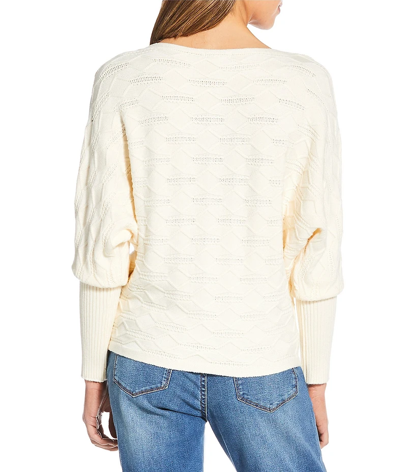 Greige Texture Crew Neck Dolman Cuffed Sleeve Sweater Top