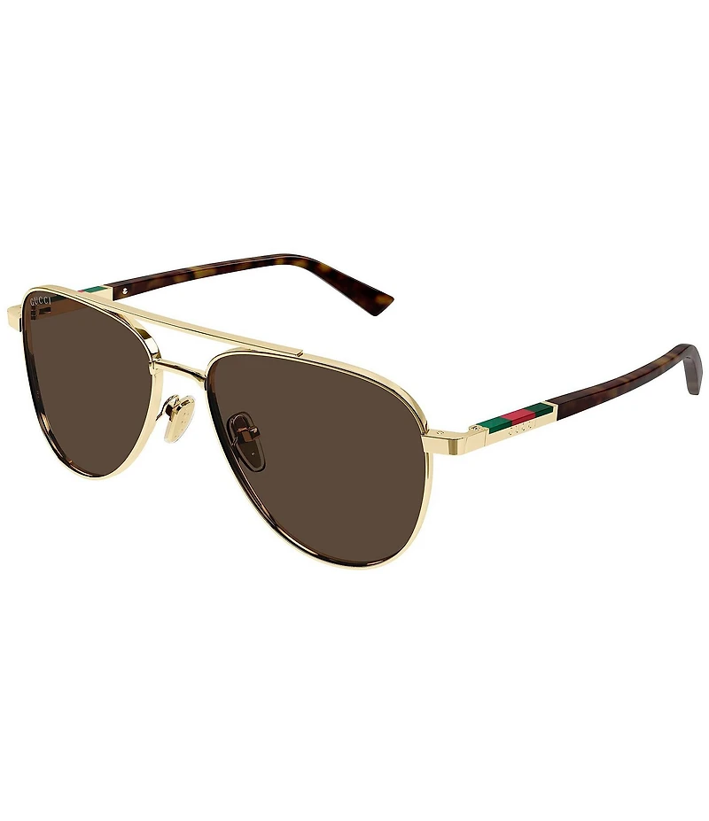 Gucci Men's Subtle Web 56mm Aviator Sunglasses