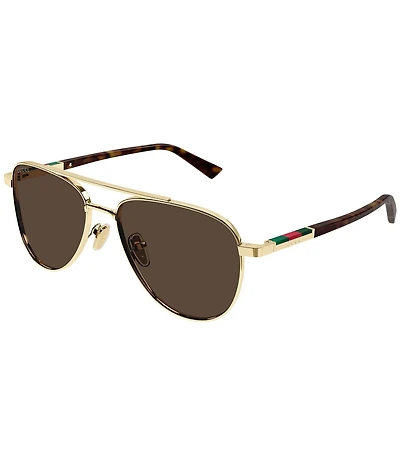 Gucci Men's Subtle Web 56mm Aviator Sunglasses