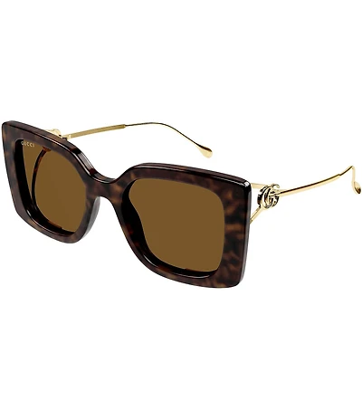 Gucci Flat & Bend 54mm Square Tortoise Statement Sunglasses