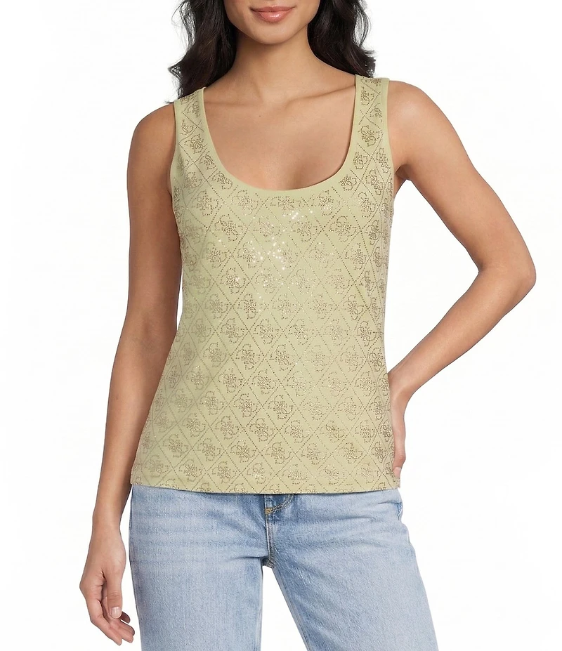 Guess 4G Allover Print Scoop Neck Sleeveless Tank Top