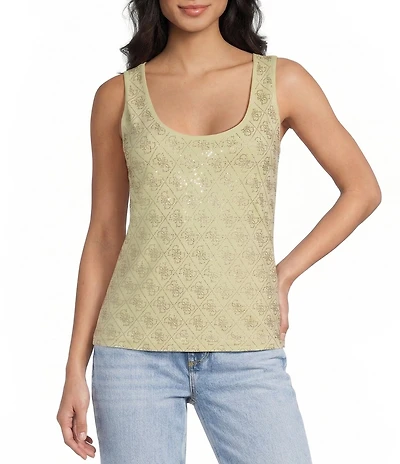 Guess 4G Allover Print Scoop Neck Sleeveless Tank Top